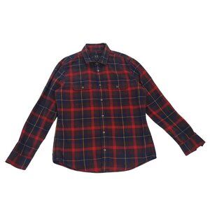 Armani Exchange Red & Navy Plaid Button-Up Flannel Shirt L/S Mens Size L Cotton